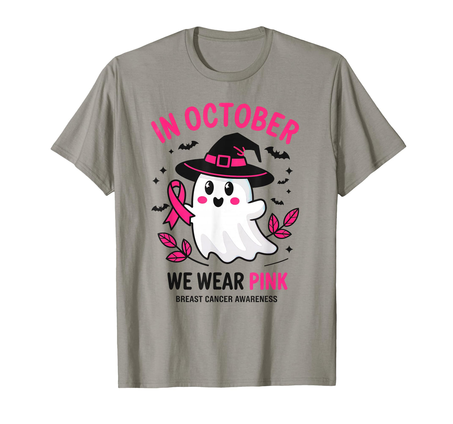 in October We Wear Pink Breast Cancer Awareness Halloween T-Shirt