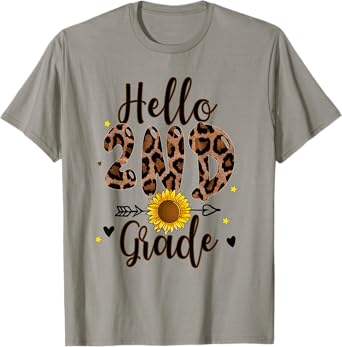 2nd Grade 1st Day of School Teacher Leopard Print Sunflower T-Shirt for Men Women Kids
