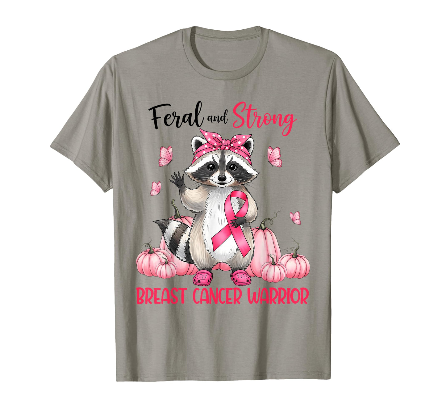 Cute Racoon Strong Pink Ribbon Breast Cancer Awareness T-Shirt
