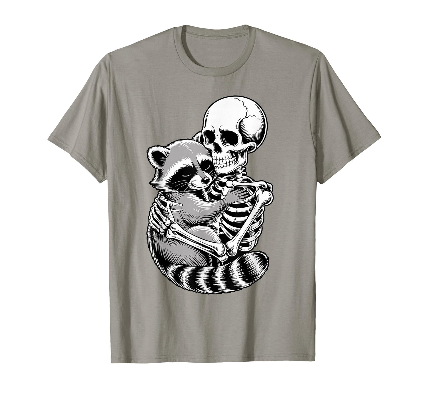 Skeleton Hugging Raccoon Halloween Creepy Cute Spooky Season T-Shirt