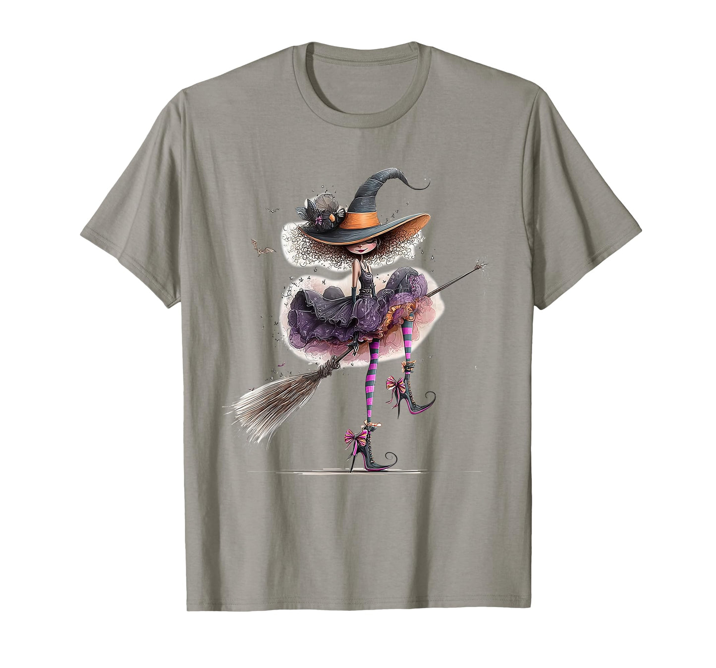 Spooky Witch High Heels with Black Cat Halloween Pumpkin T-Shirt