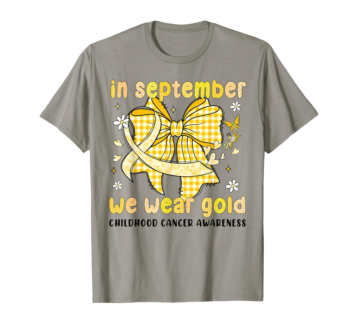 in September We Wear Gold Bow Childhood Cancer Awareness T-Shirt