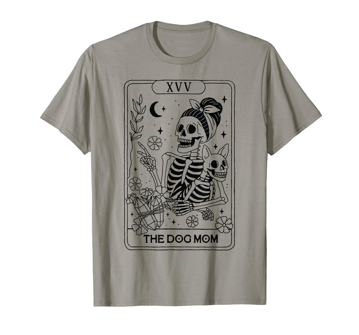 Dog Mom Skeleton Tarot Card Halloween Line Drawing Dog Mama T-Shirt