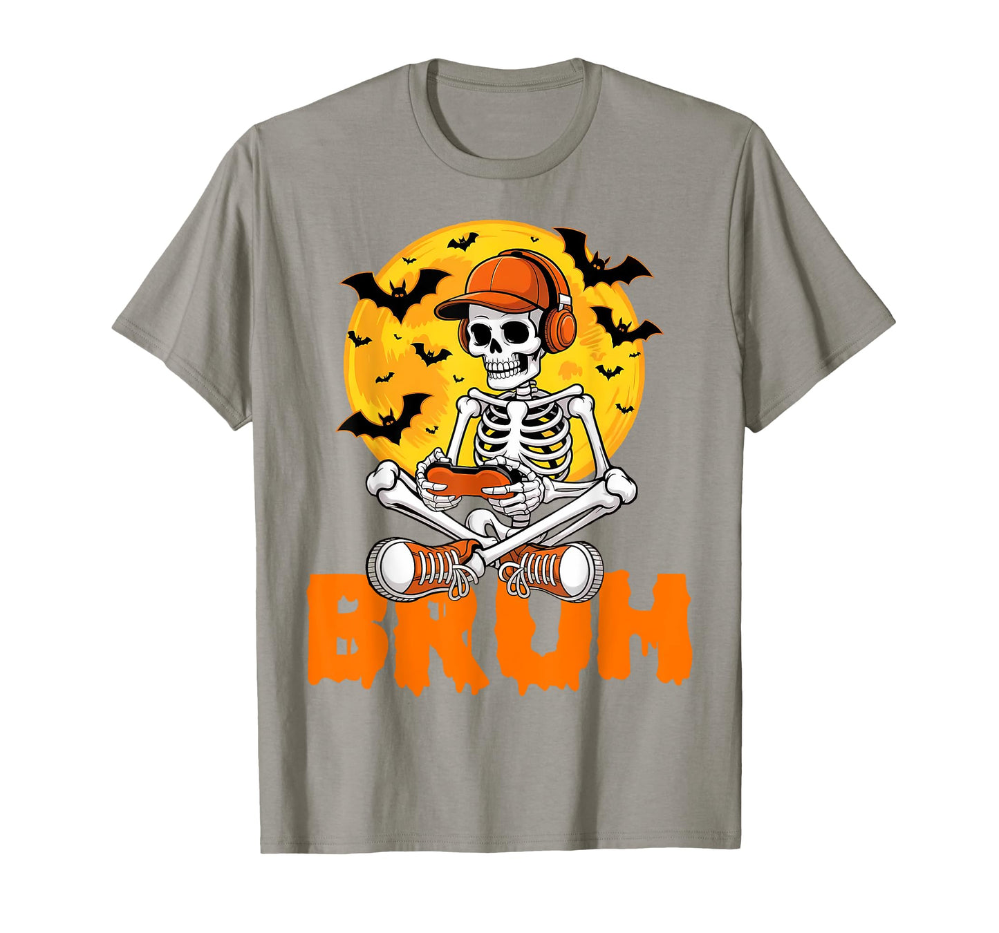 Bruh Halloween Boys Kids Gamer Mens Skeleton Video Gaming T-Shirt