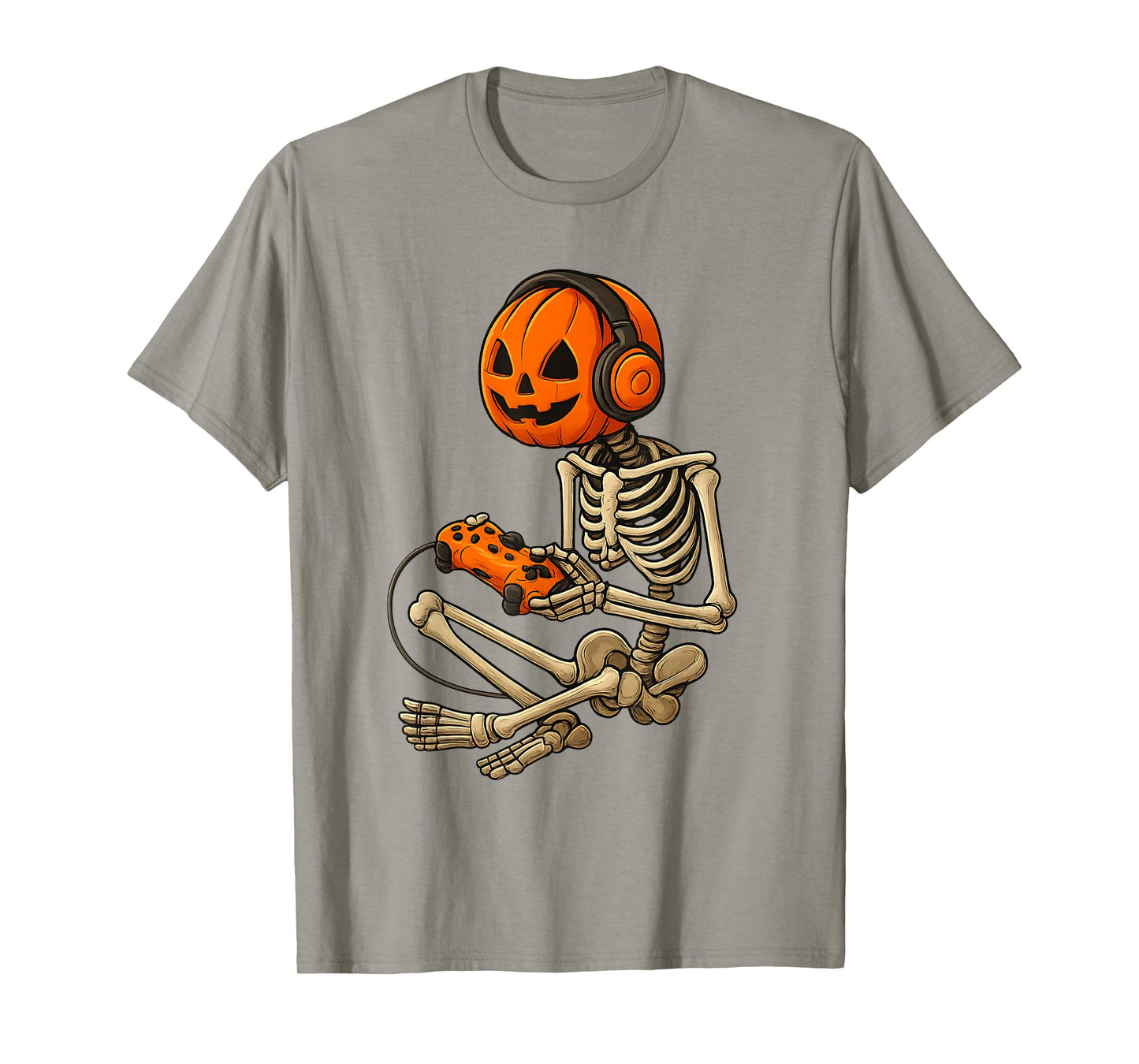 Halloween Skeleton Gamer Pumpkin Video Game Spooky Season T-Shirt