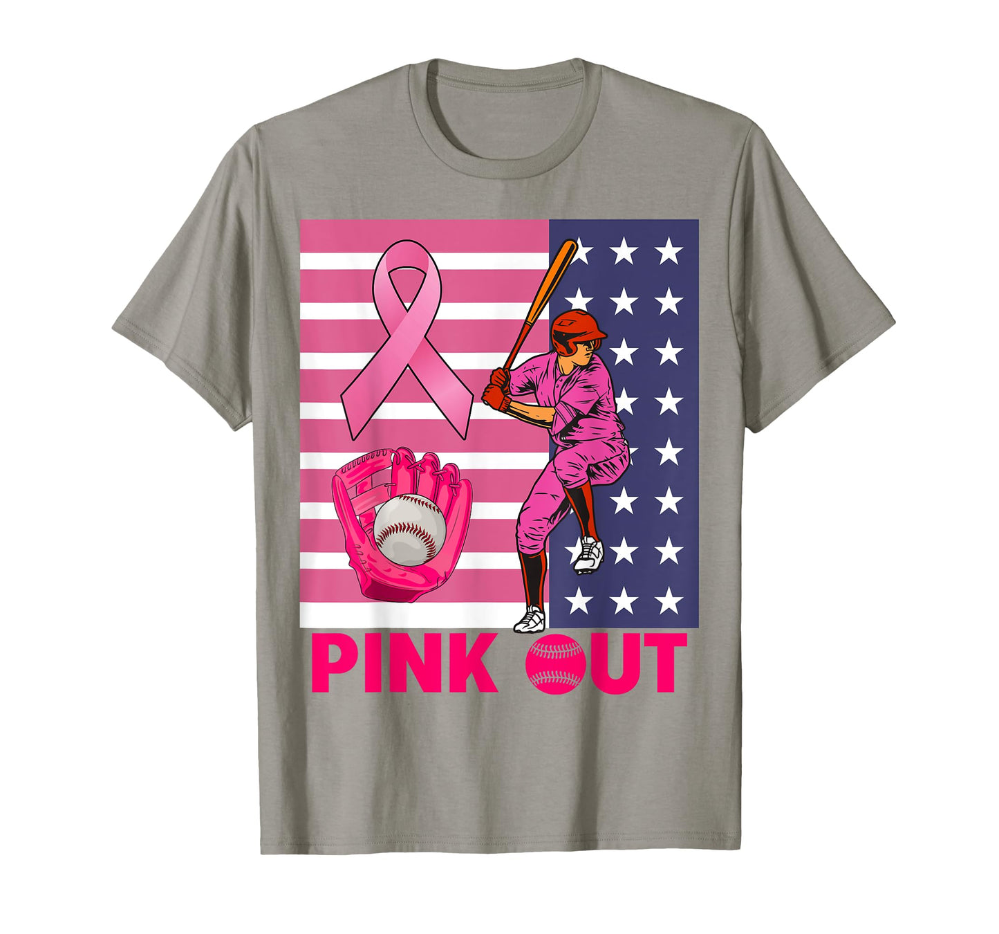Pink Out Ribbon Baseball Breast Cancer Awareness T-Shirt