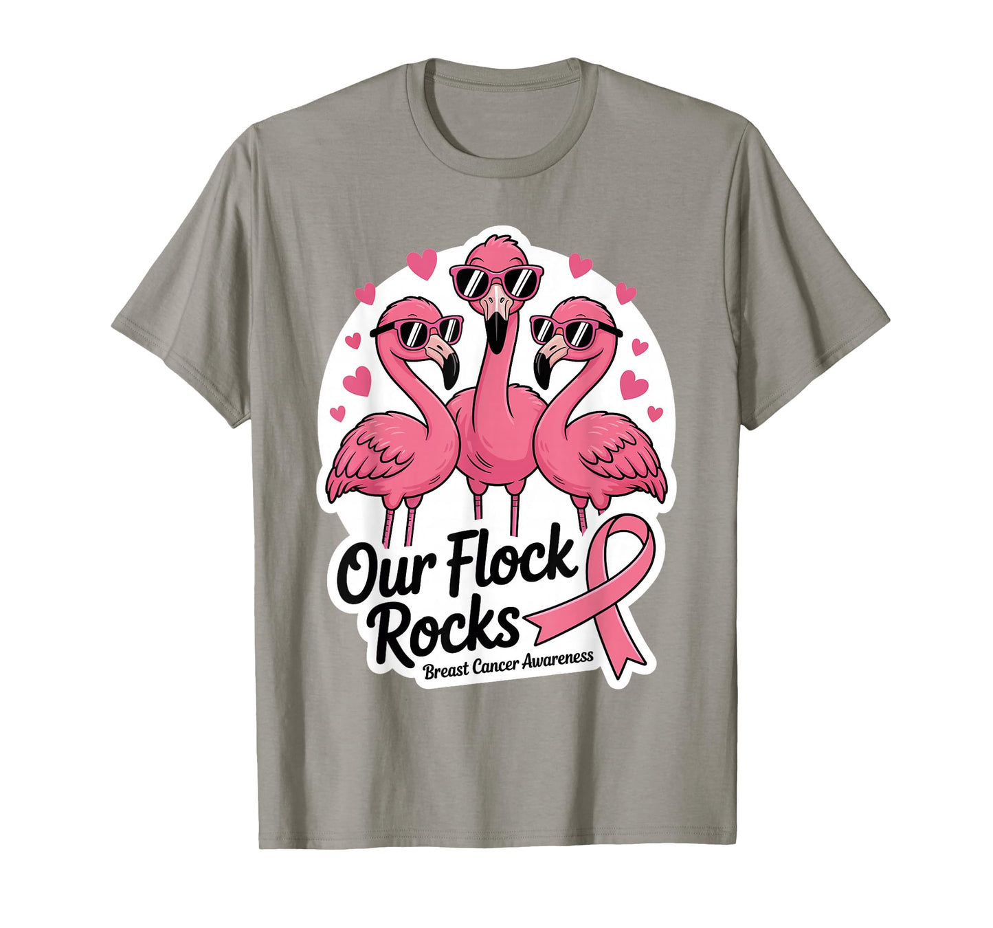 Our Flock Rocks Breast Cancer Awareness Flamingo Pink Squad T-Shirt