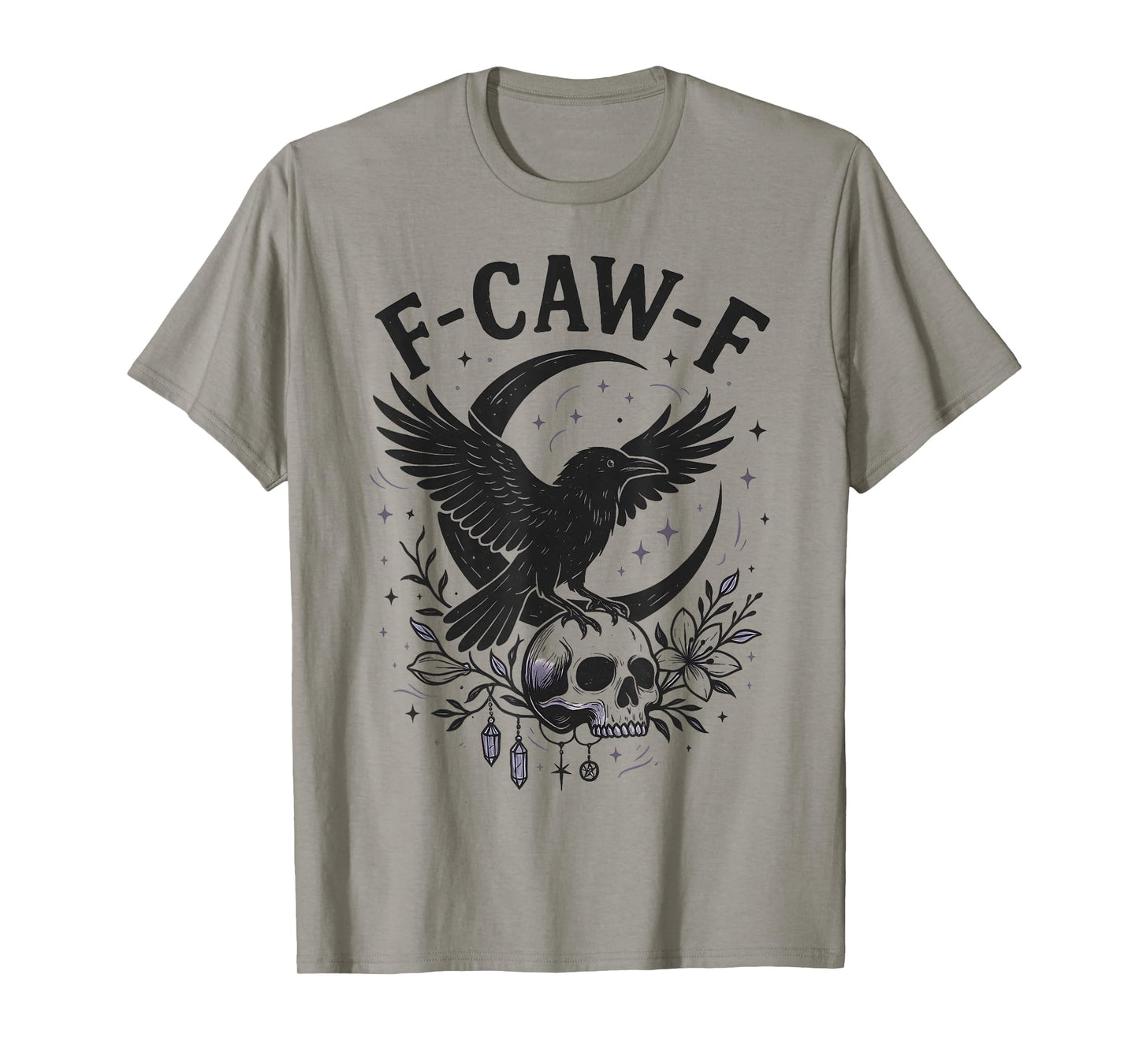 Black Crow F-Caw-F Funny Halloween Moon Gothic Adult Humor T-Shirt