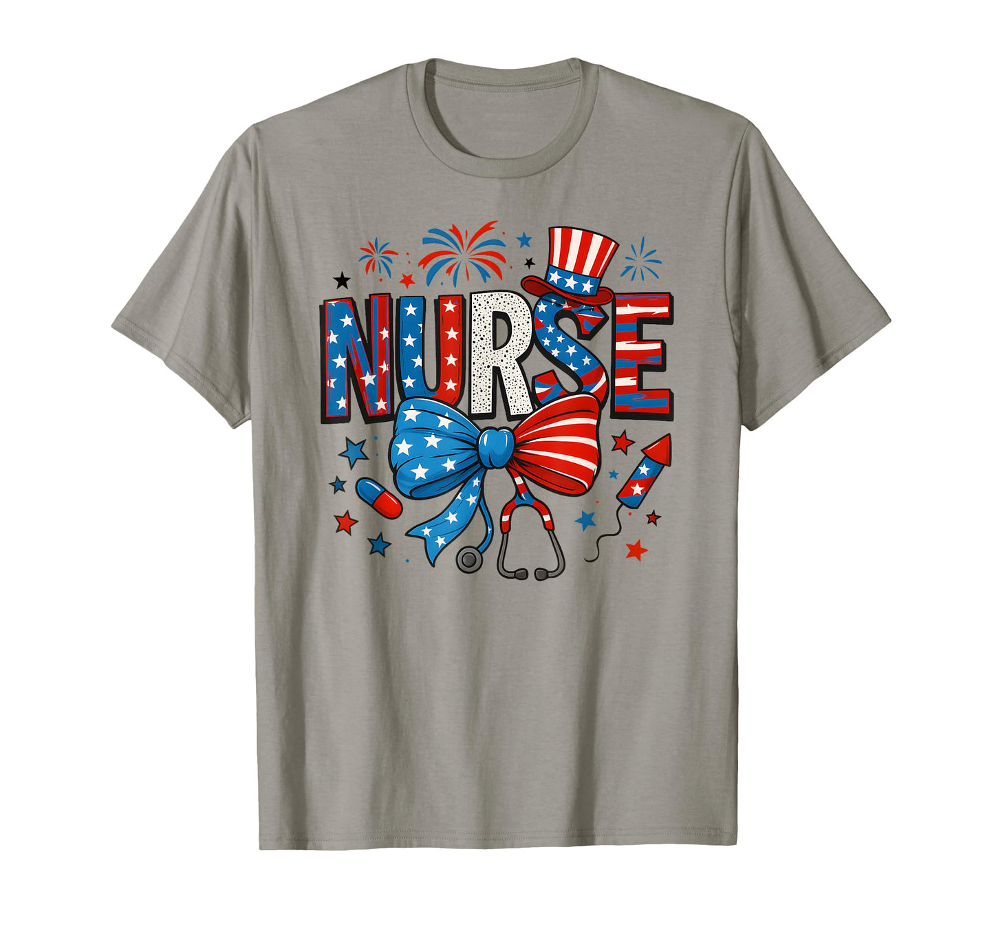 Coquette Bow 4th Of July Nurse Flag Usa Holidays Girl Women T-Shirt