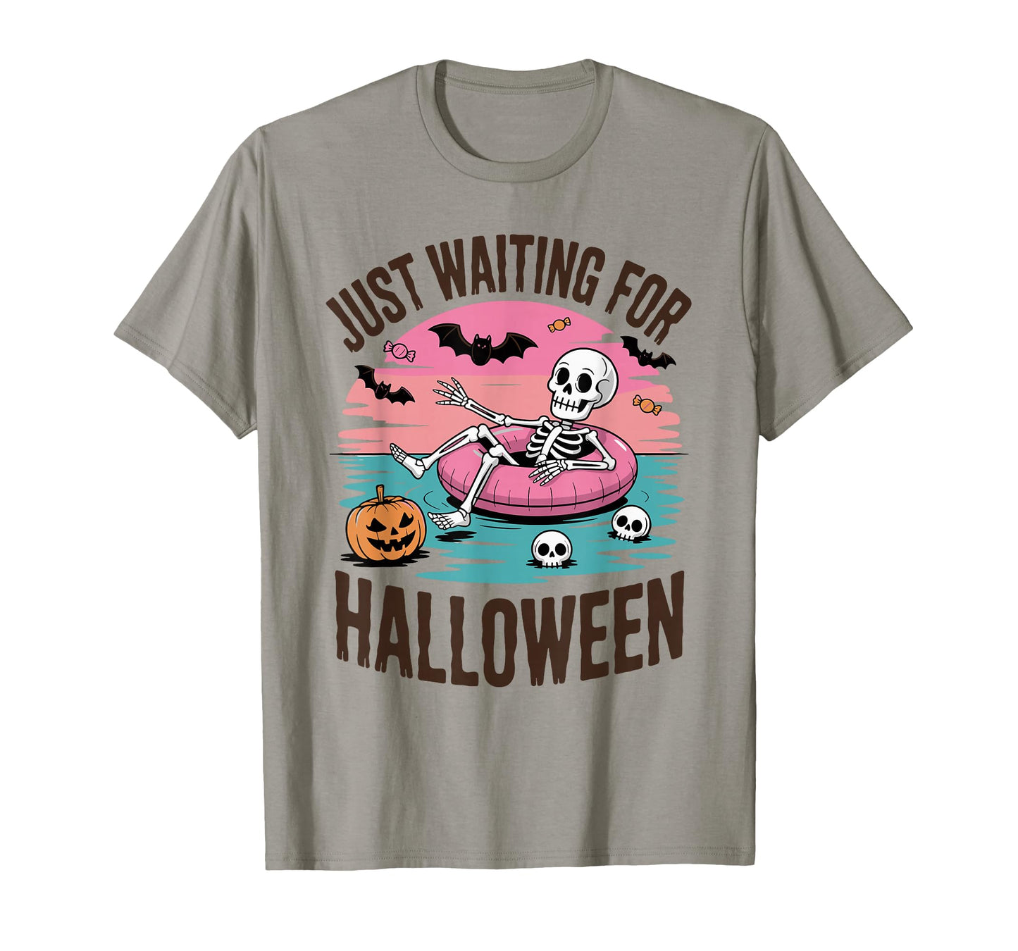 Just Waiting for Halloween Costume Summerween Skeleton Funny T-Shirt