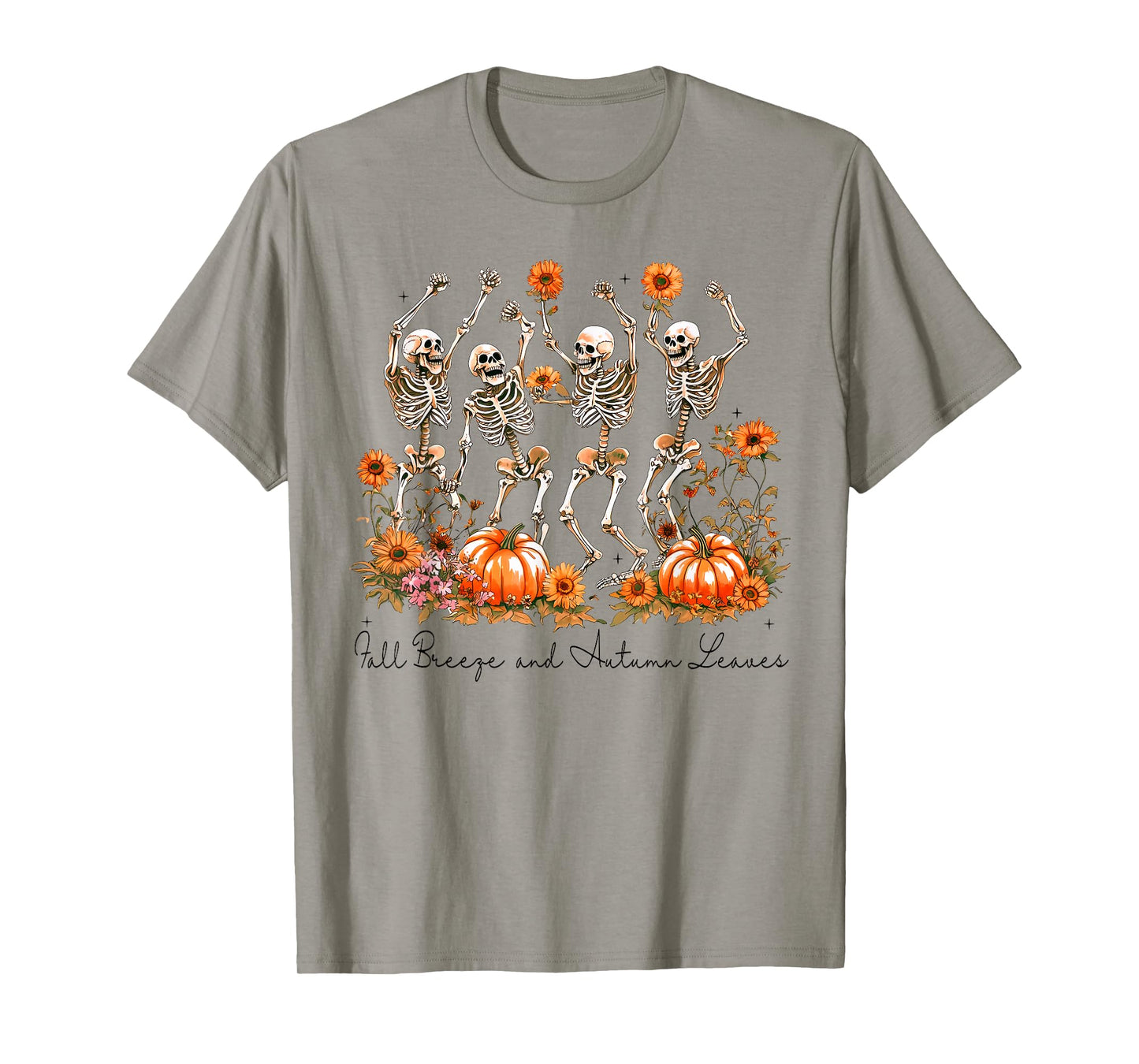 Fall Breeze and Autumn Leaves Dancing Skeleton Halloween T-Shirt