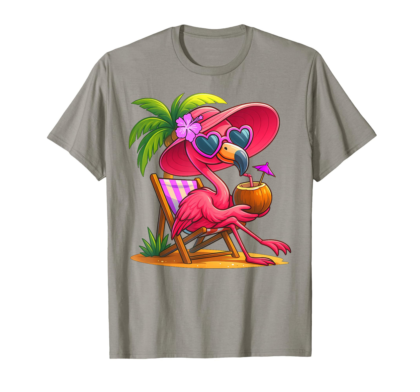 Summer Vibes Pink Flamingo Beach Palm Tree Summer Vacation T-Shirt
