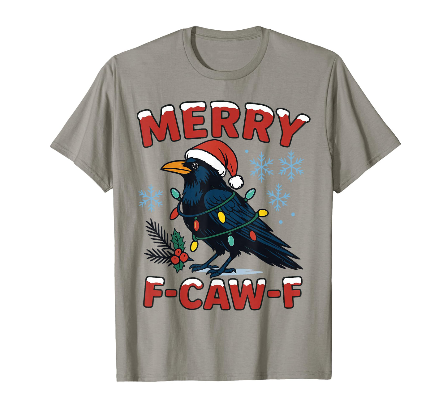 Merry F-Caw-F Raven Funny Black Crow Christmas Humor Adult T-Shirt