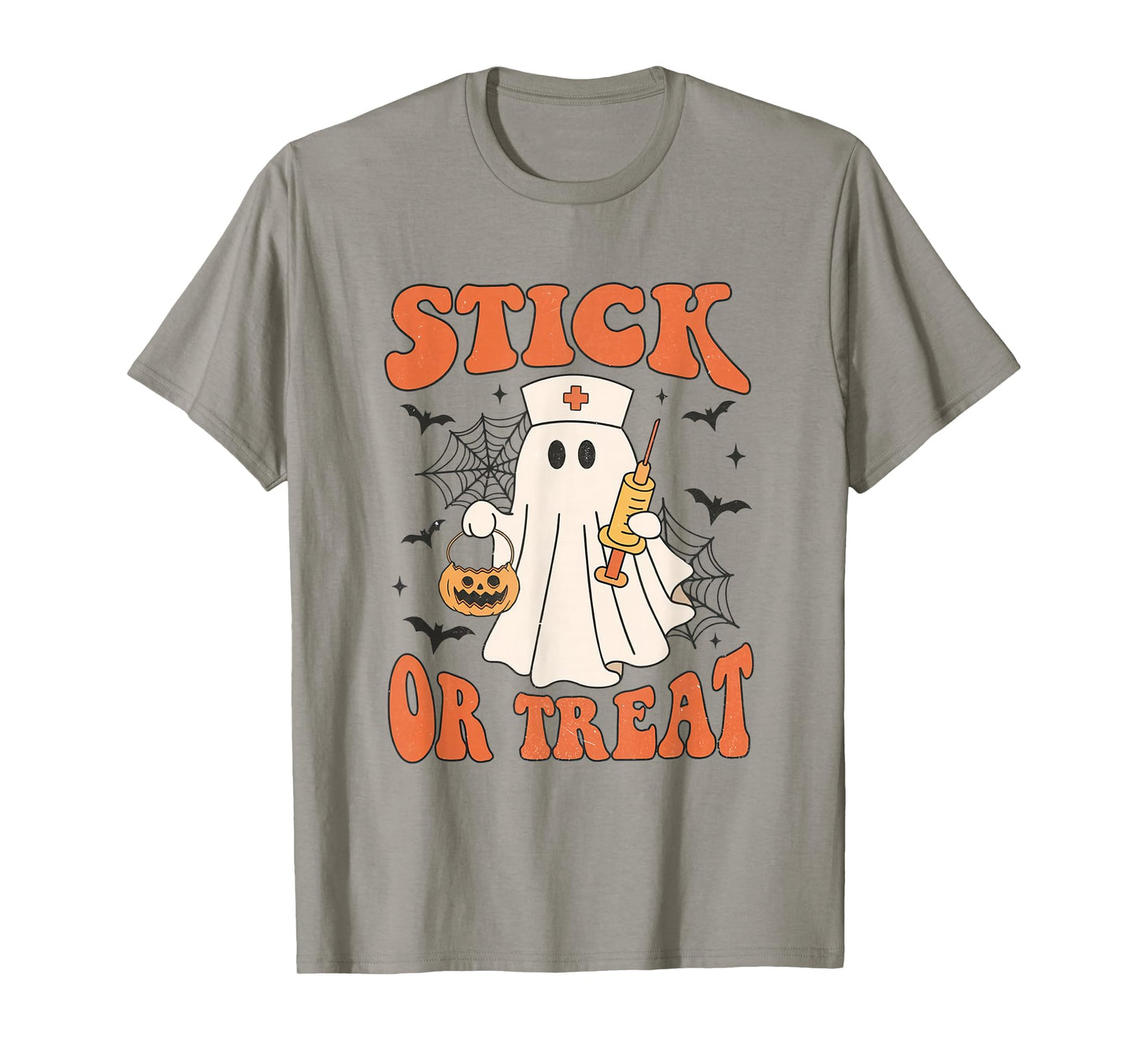 Women Stick or Treat Spooky Nurse Phlebotomy Tech Halloween T-Shirt