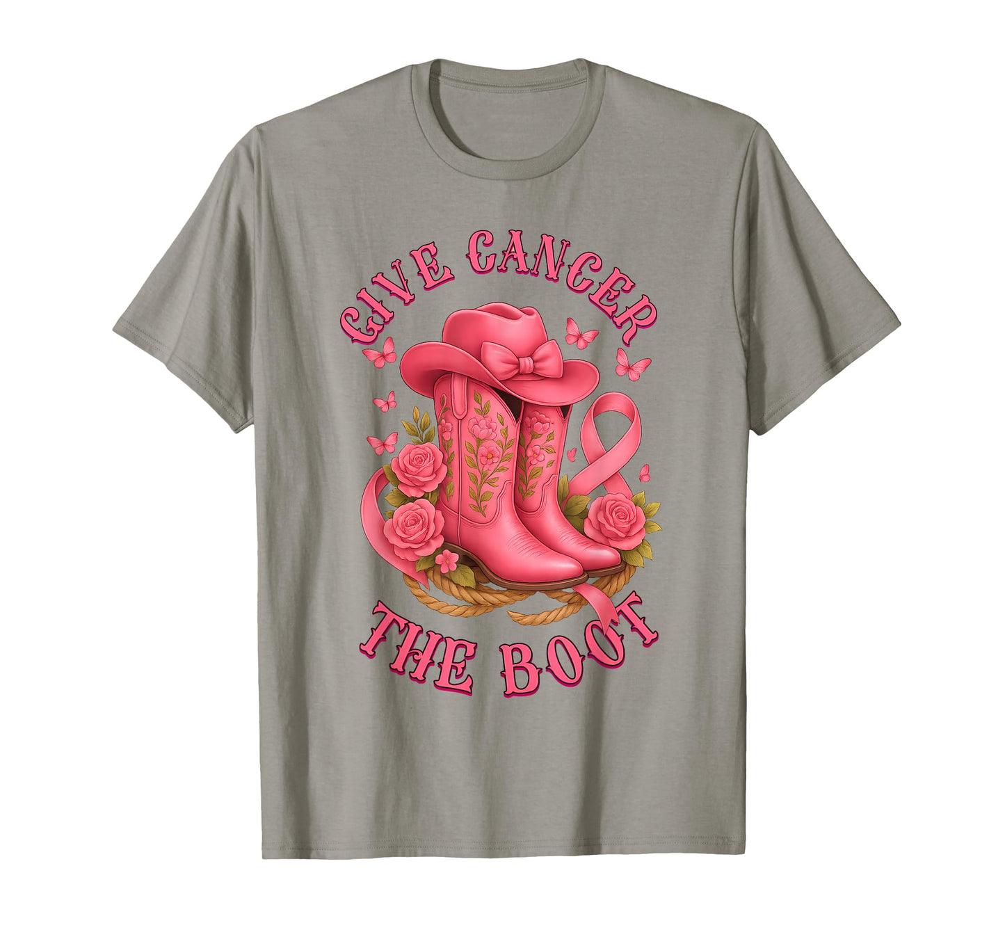 Give Breast Cancer Boot Cowgirl Bow Cancer Awareness Women T-Shirt