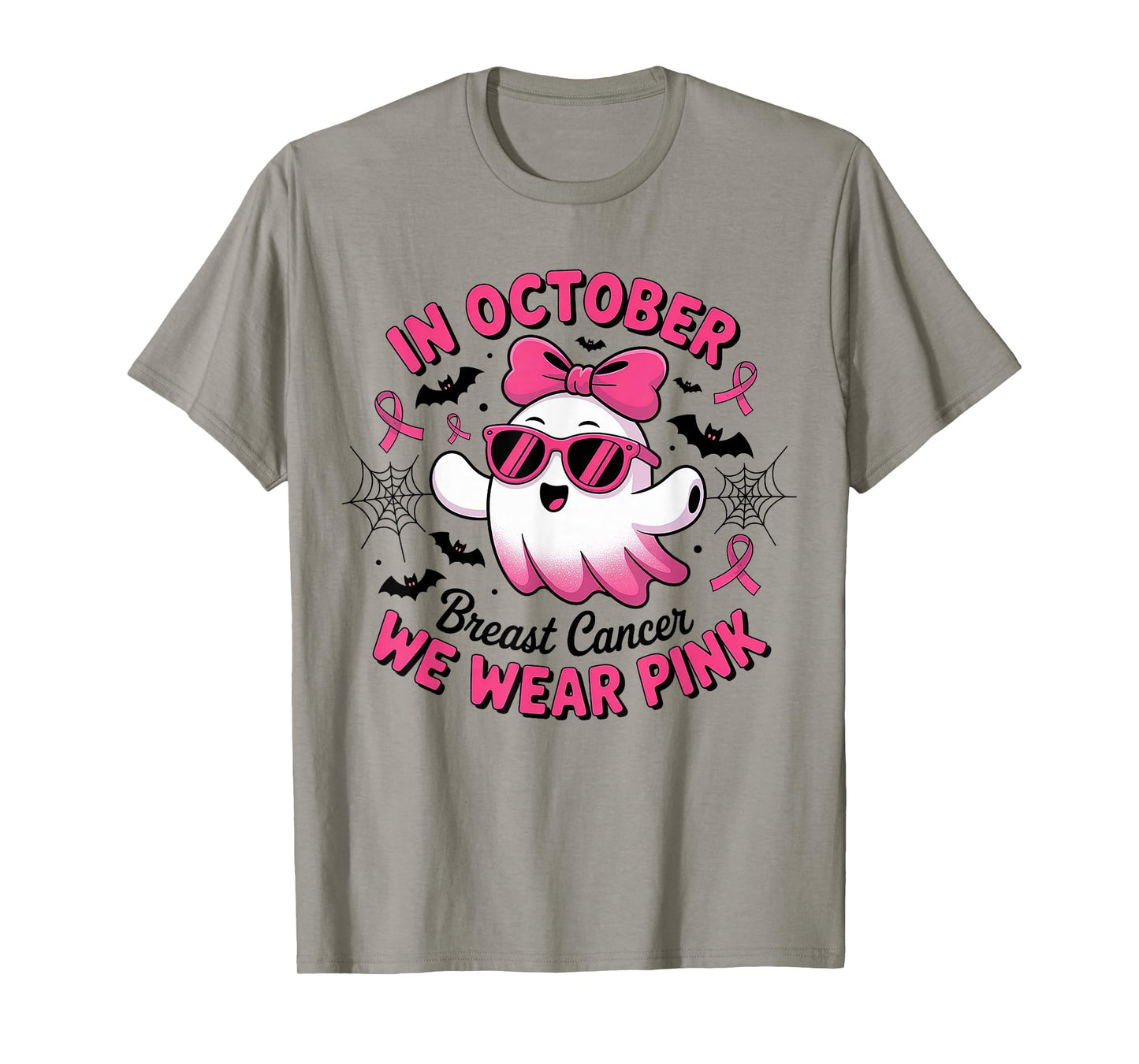 in October We Wear Pink Funny Halloween Ghost Breast Cancer T-Shirt