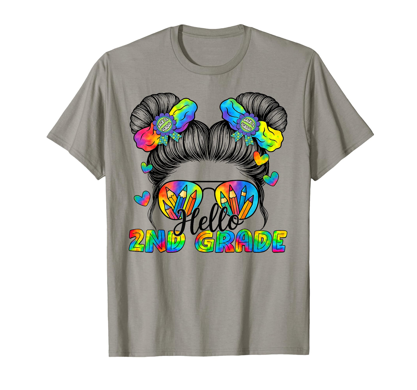 Back To School Tie Dye Hello 2nd Grade Messy Bun Girl T-Shirt