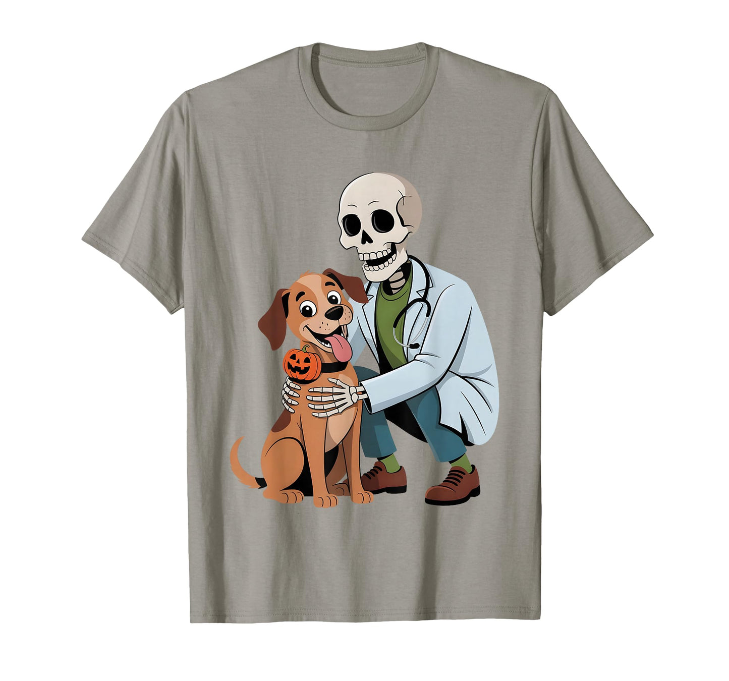 Skeleton Hugging Dog Funny Vet Dog Lover Halloween Men Women T-Shirt