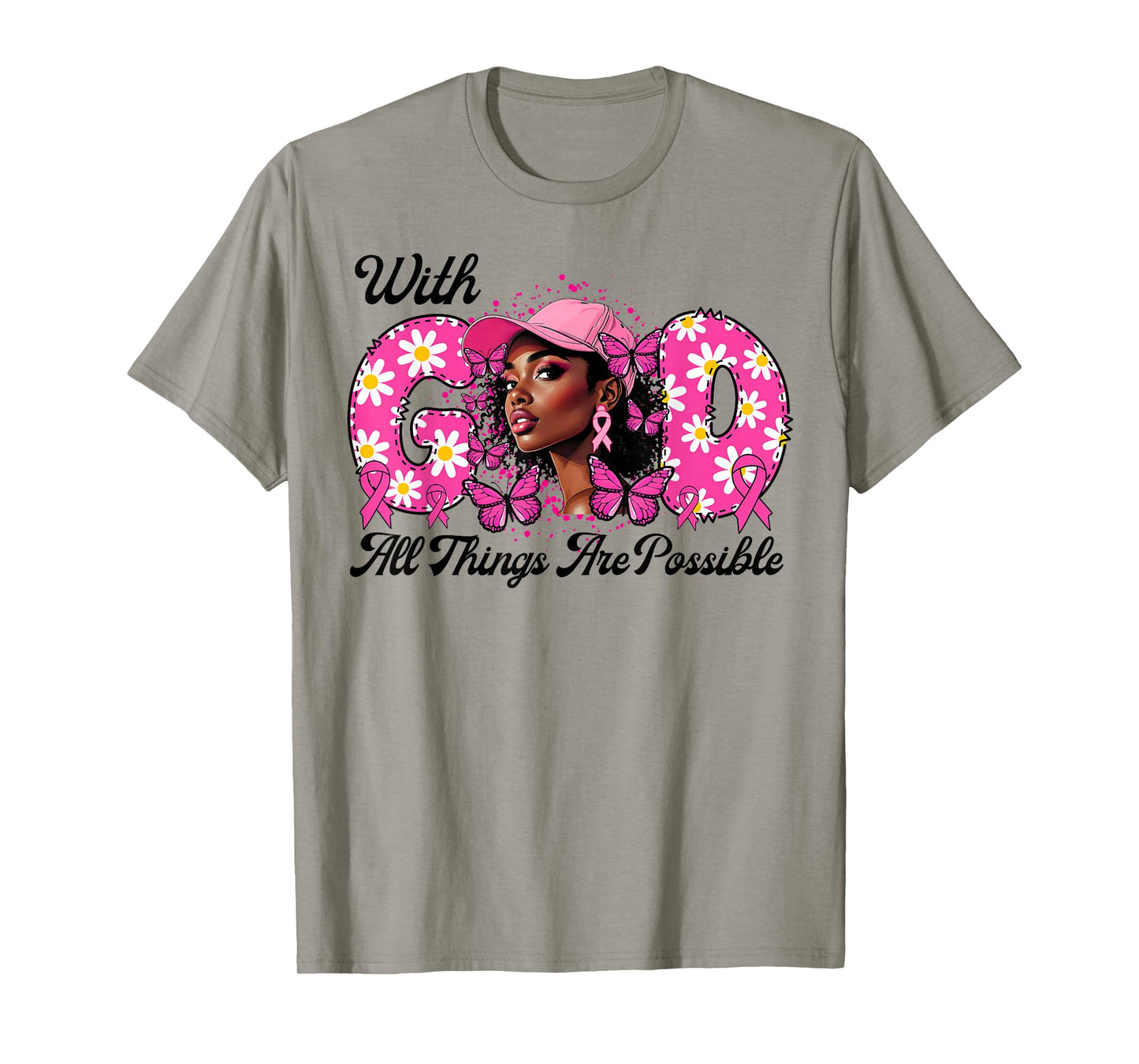 Black Afro Women Butterflies Breast Cancer Awareness Support T-Shirt