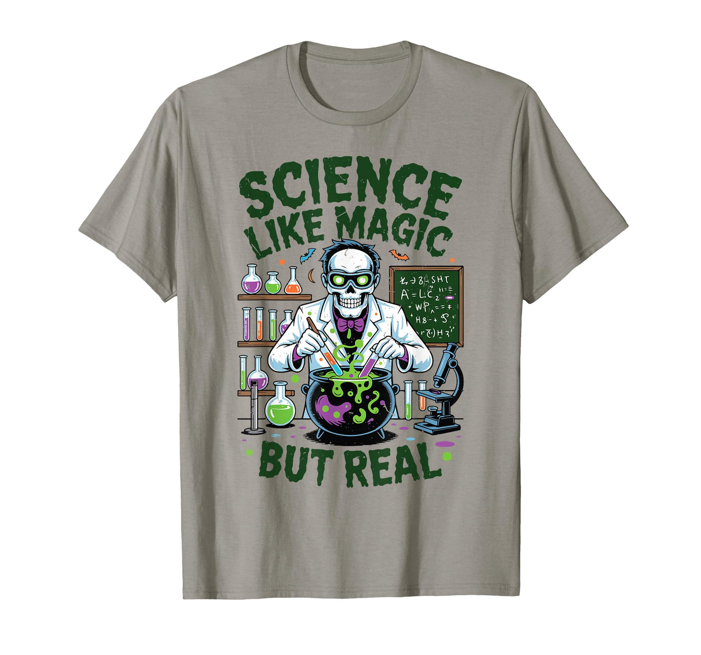 Science Like Magic But Real Skeleton Mad Scientist Halloween T-Shirt