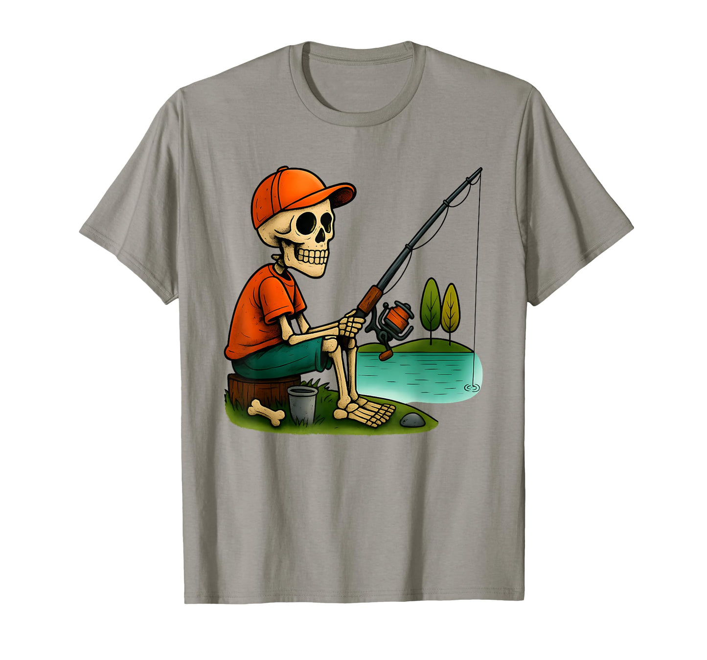 Fishing Skeleton Funny Halloween Costume Boys Kids T-Shirt