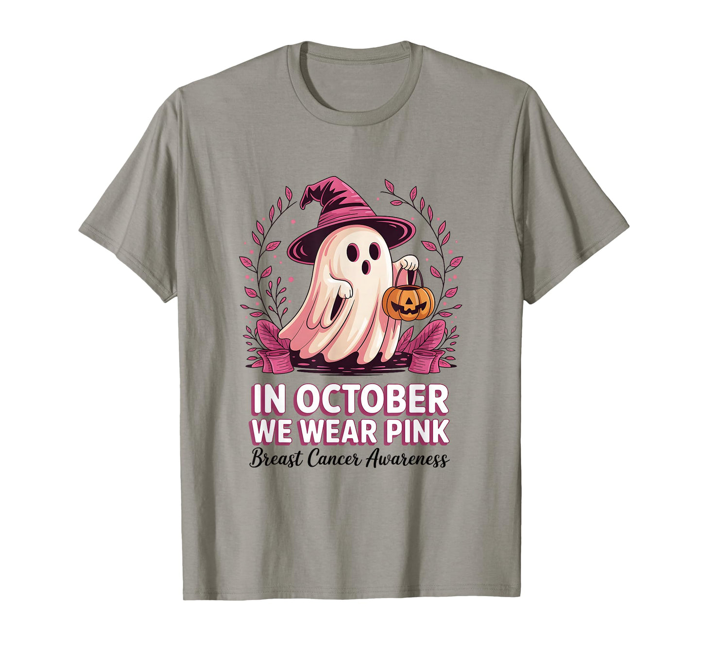 in October We Wear Pink Breast Cancer Halloween Apparel T-Shirt