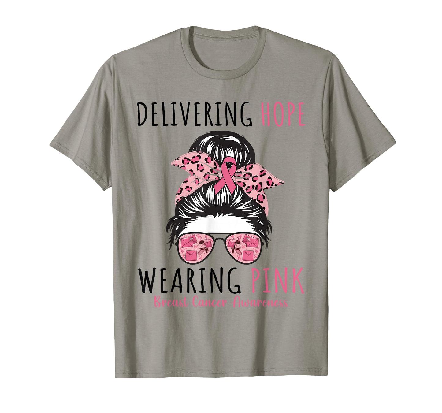 Postal Carrier Breast Cancer Awareness Women Pink Ribbon T-Shirt