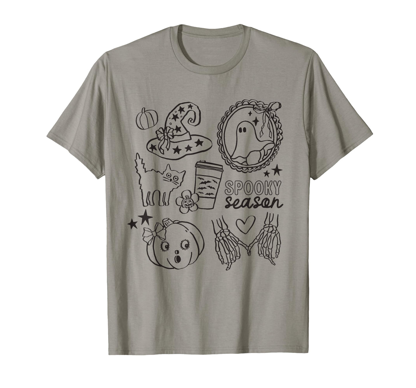 Cute Halloween Spooky Season Witch Hat Ghost Cat Pumpkin Fun T-Shirt