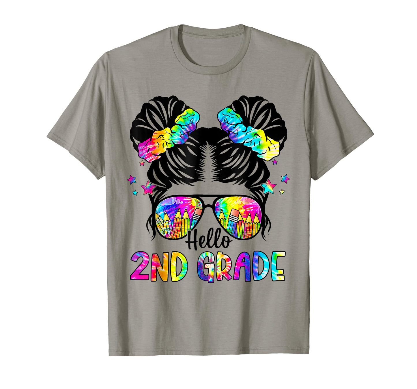 Hello 2nd Grade Messy Bun Team Second Grade Back To School T-Shirt