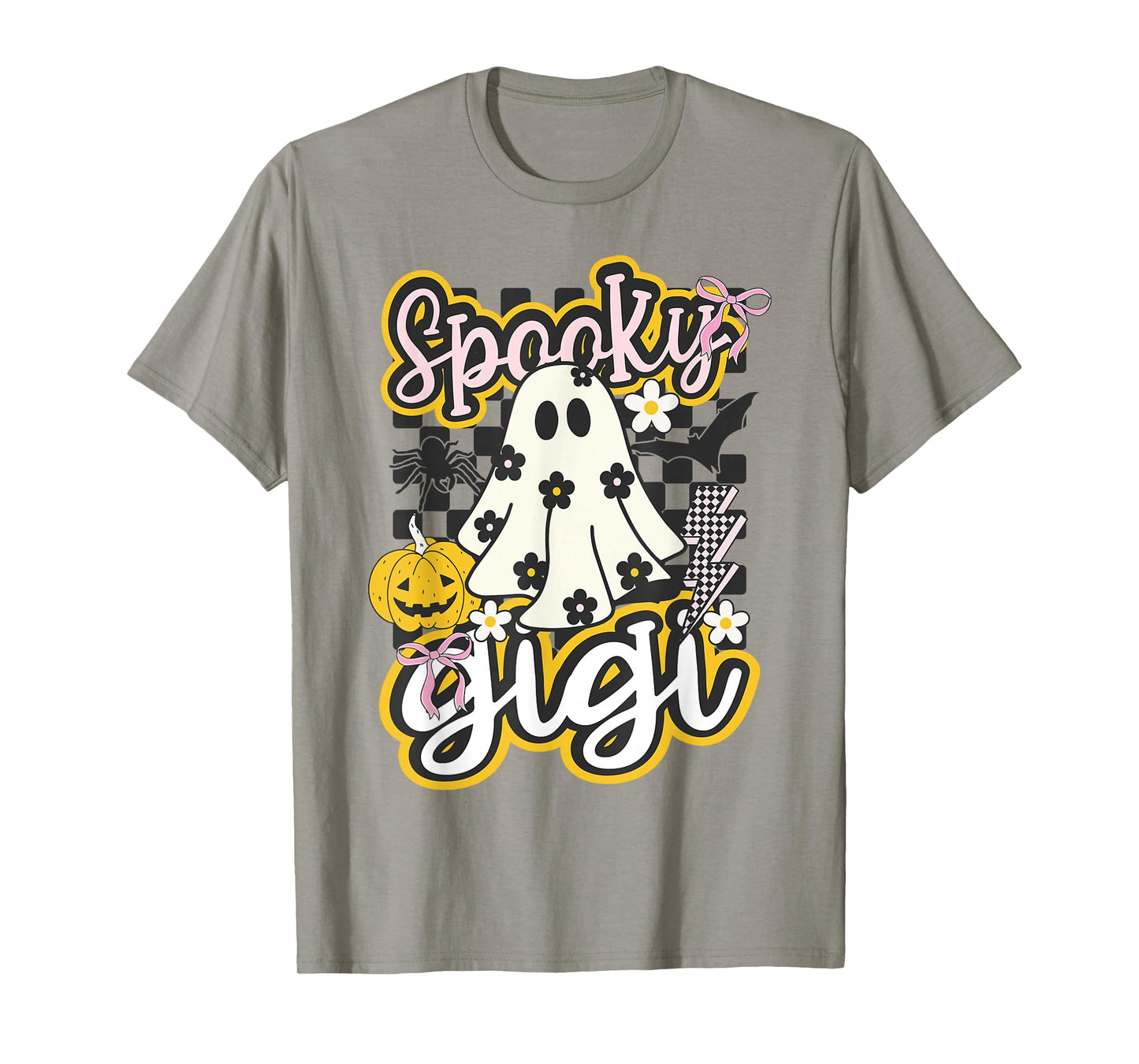 Spooky Gigi Groovy Preppy Halloween Ghost Checkered T-Shirt