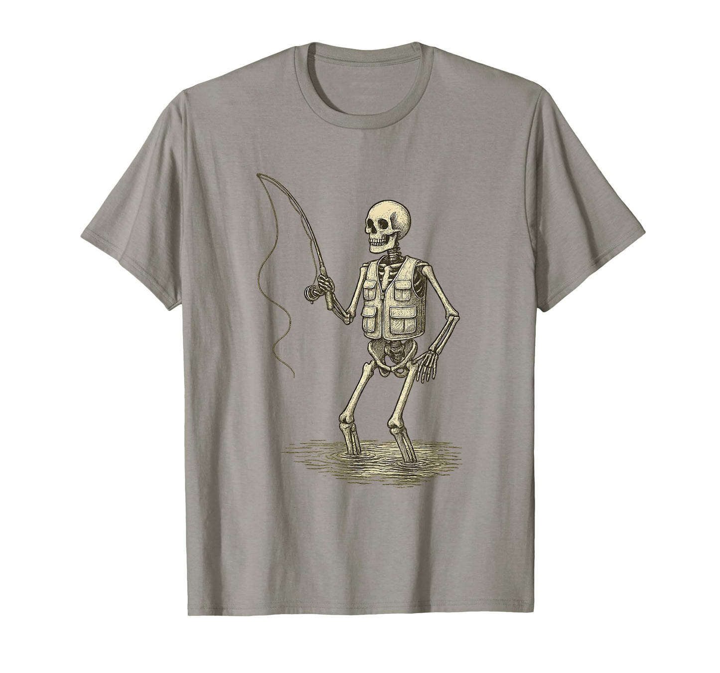 Funny Skeleton Fly Fishing Fisherman Angler Retro Halloween T-Shirt