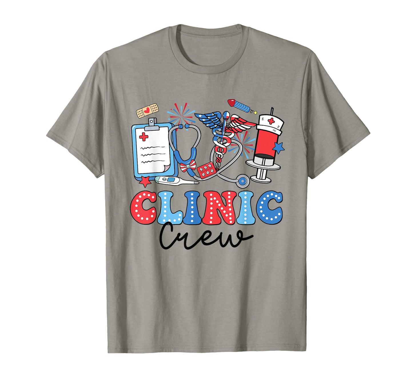 Retro Clinic Crew American Flag Fireworks Nurse 4th Of July T-Shirt
