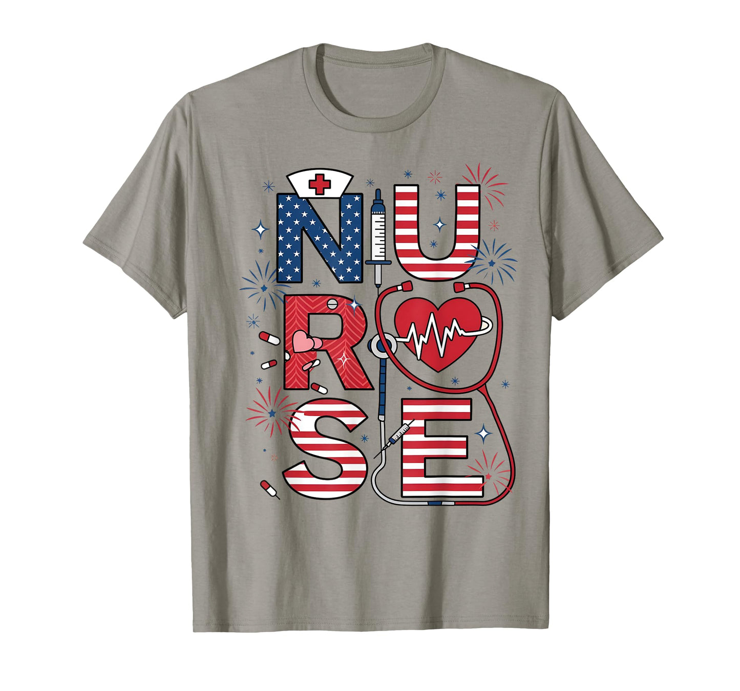 American Nurse 4th of July Nurse Stethoscope Nursing Womens T-Shirt