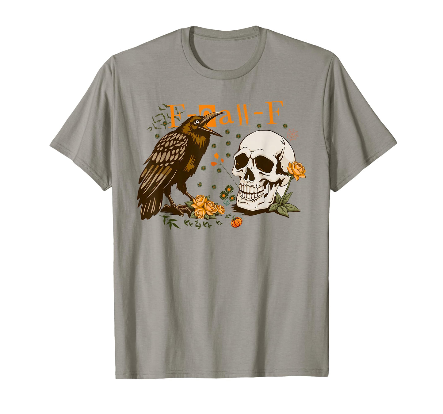 Funny Black Crow F-Caw-F Skull Flower Halloween T-Shirt