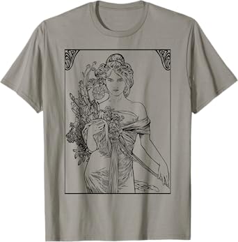 Art Nouveau Girl Holding Wild Flowers T-Shirt
