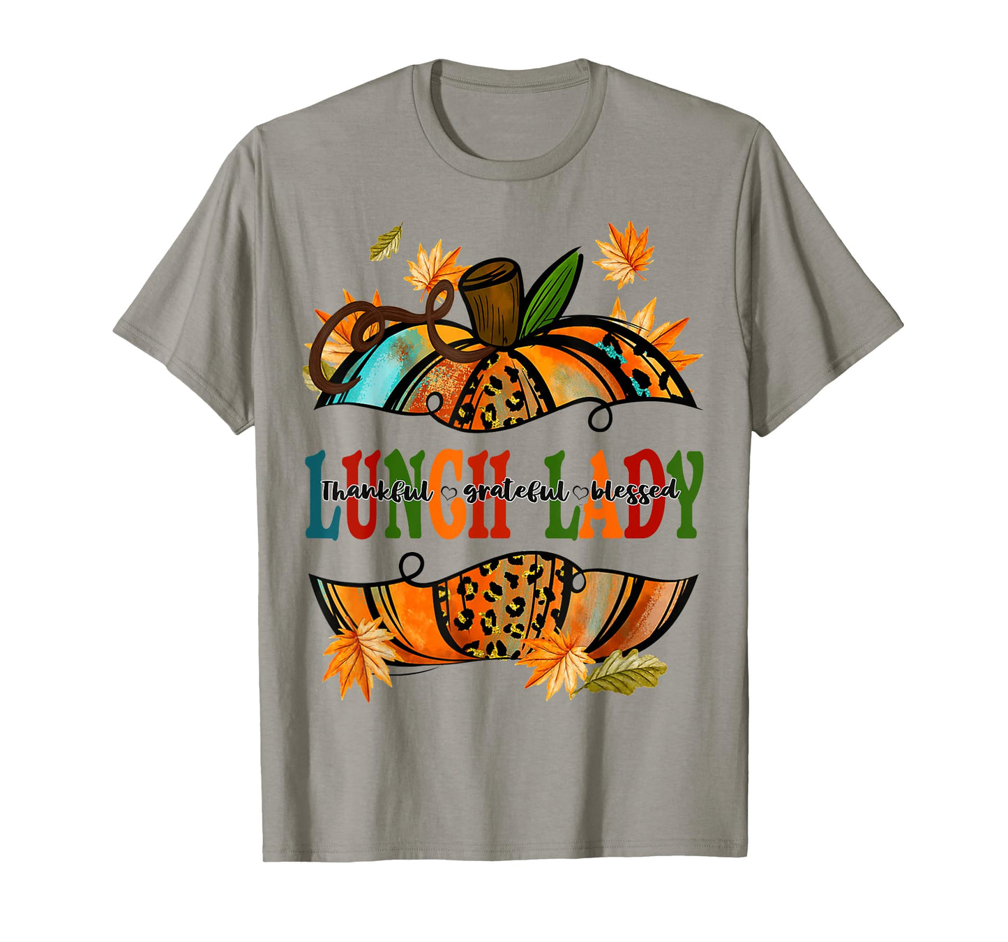 Leopard Pumpkin Fall Autumn Thanksgiving Lunch Lady Women T-Shirt