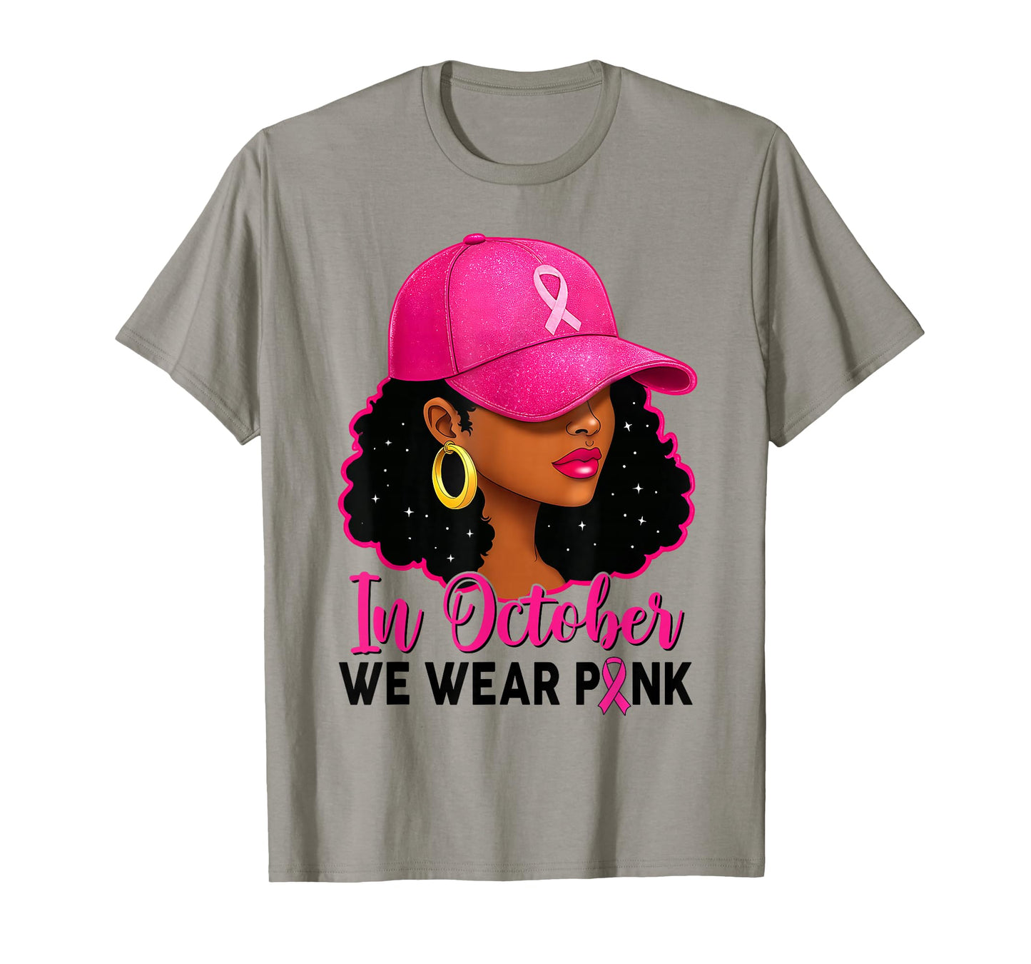 in October We Wear Pink Black Women Breast Cancer Awareness T-Shirt