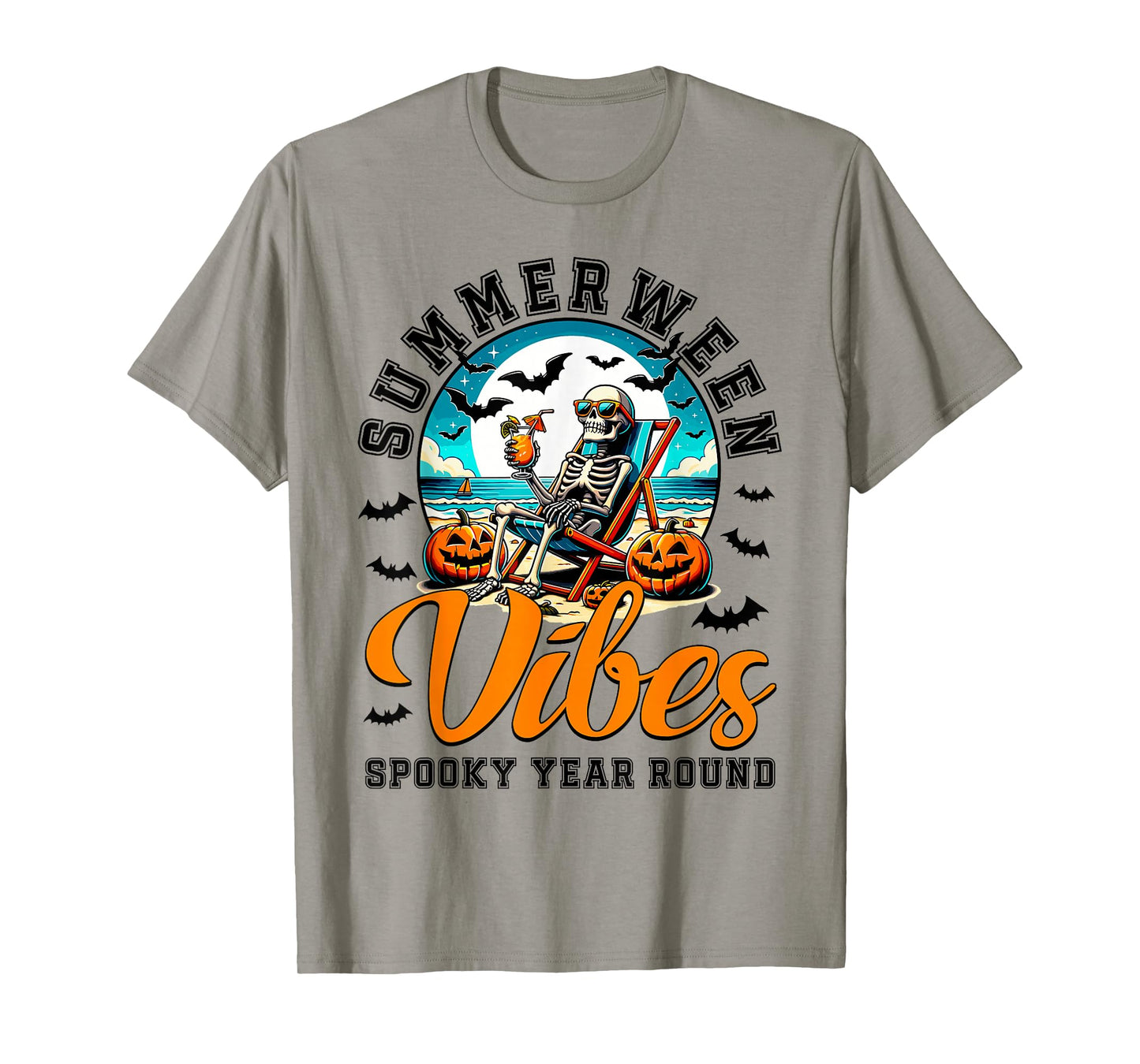 Summerween Vibes Skeleton Halloween Summer Beach Vacation T-Shirt
