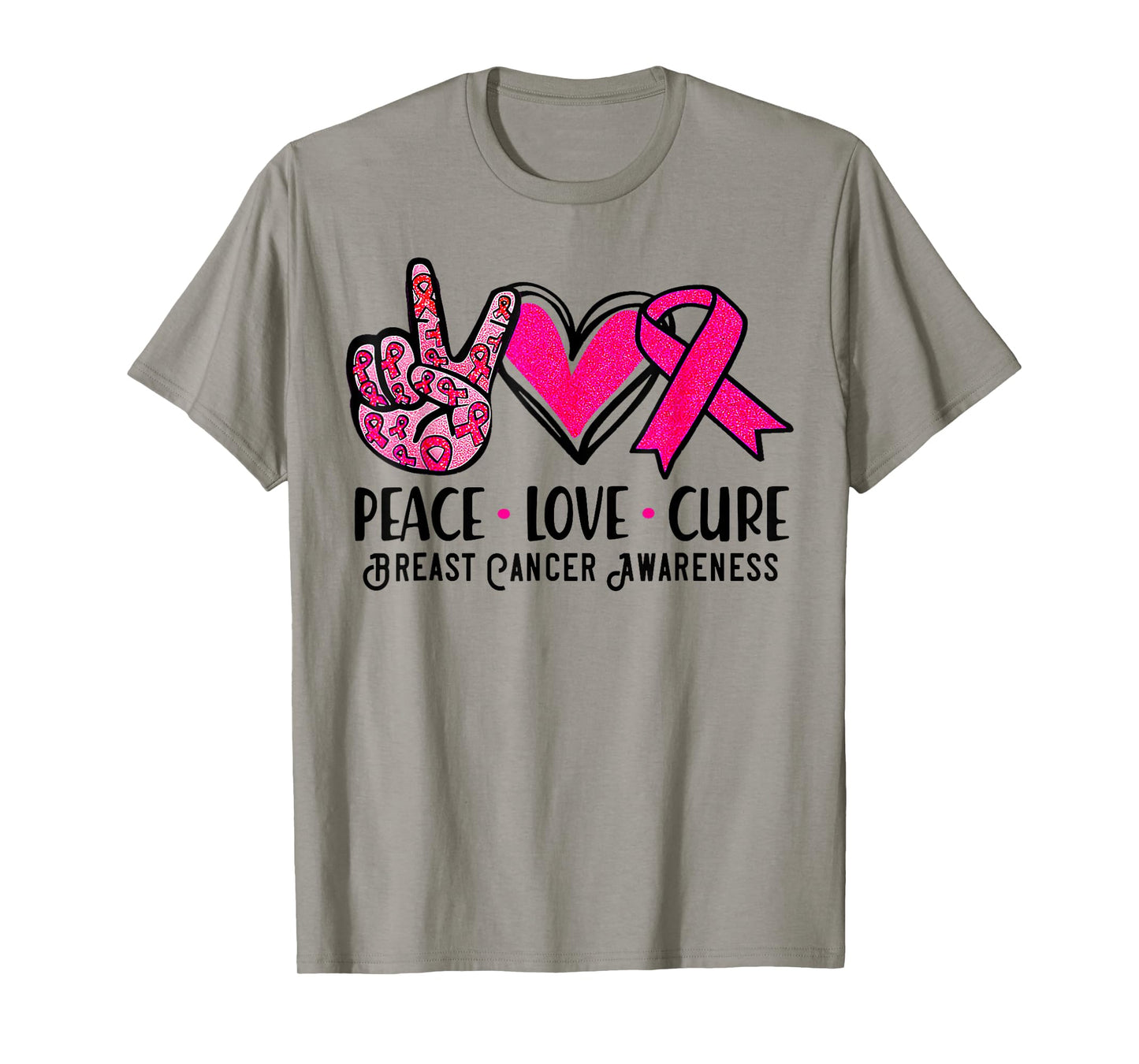Peace Love Cure Pink Ribbon Breast Cancer Awareness T-Shirt