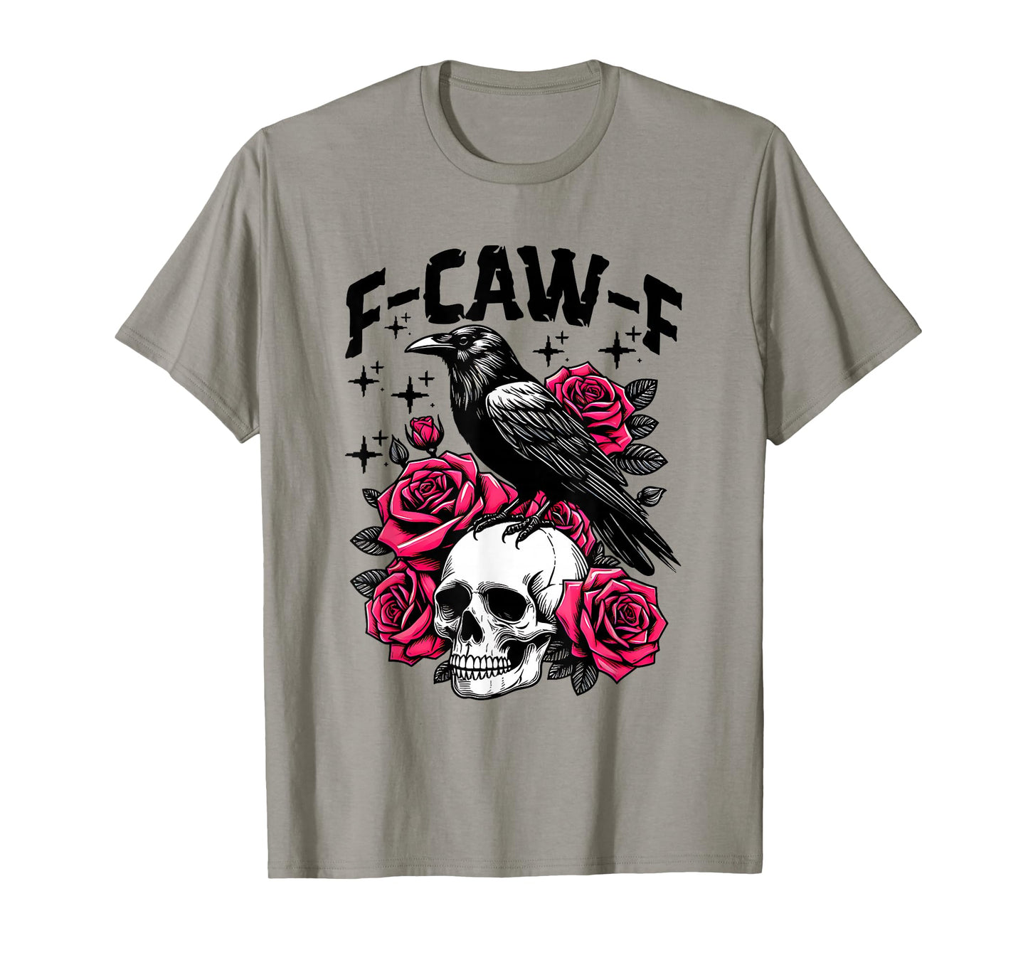 Black Crow Skull F-Caw-F Funny Retro Bird Roses Humor T-Shirt