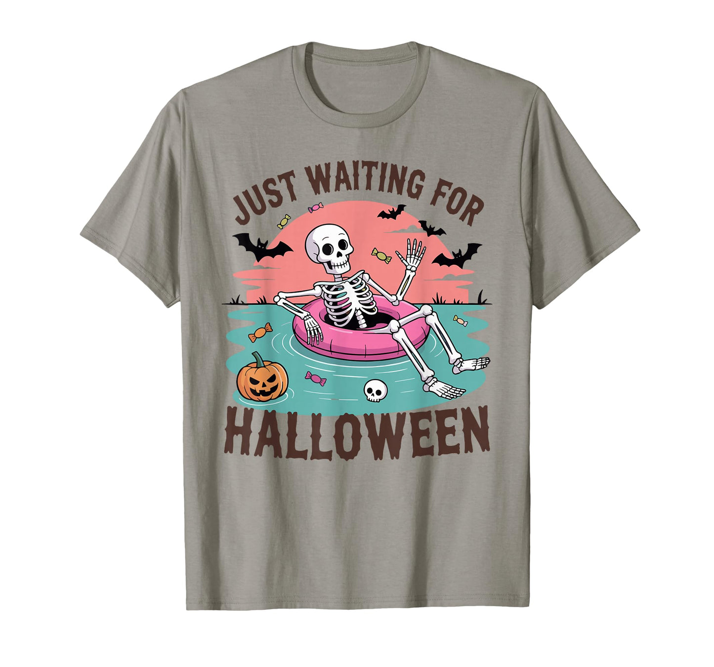 Just Waiting for Halloween Costume Summerween Skeleton Funny T-Shirt