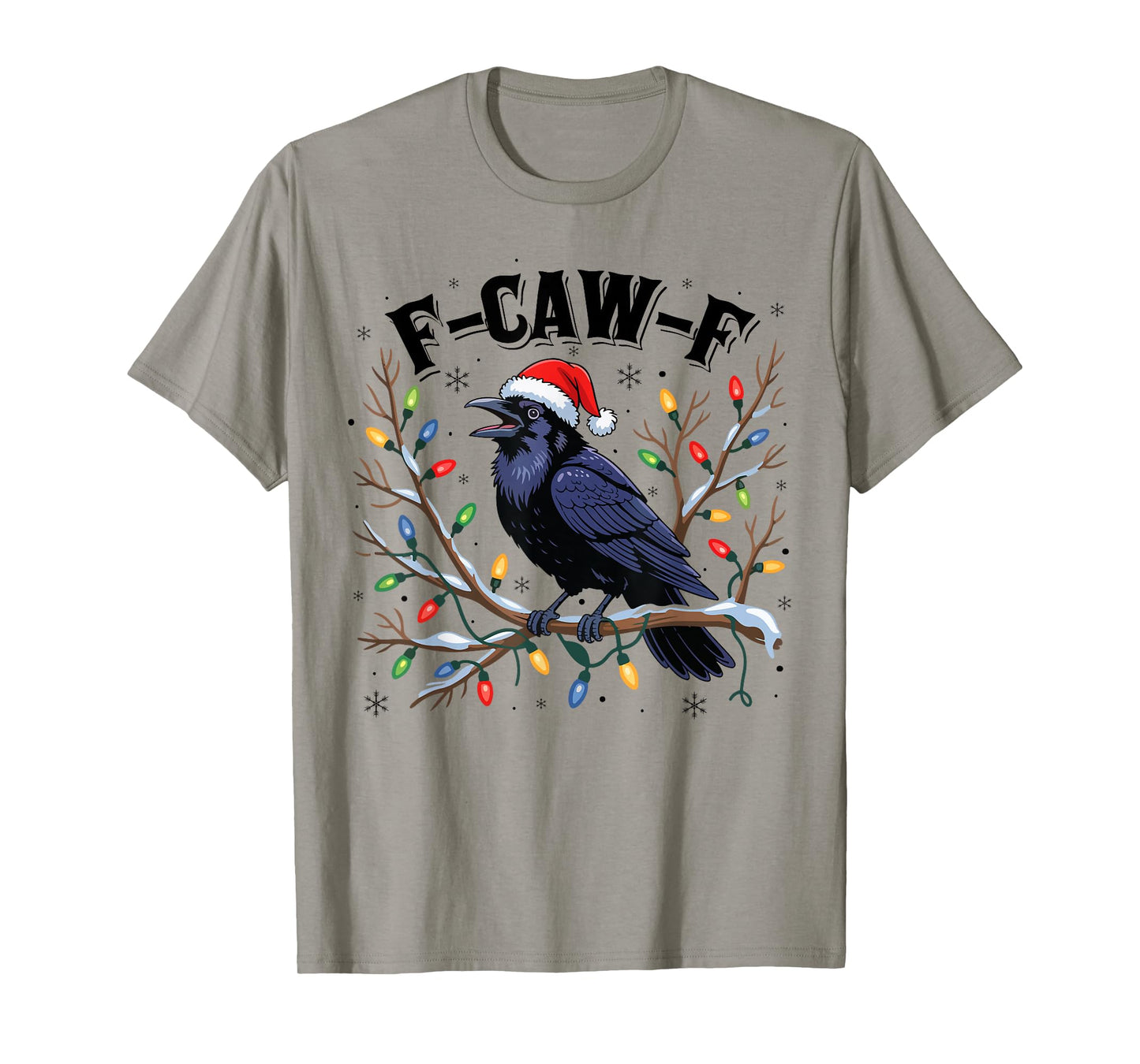 Black Crow Humor F-Caw-F Funny Christmas Lights Santa Hat T-Shirt