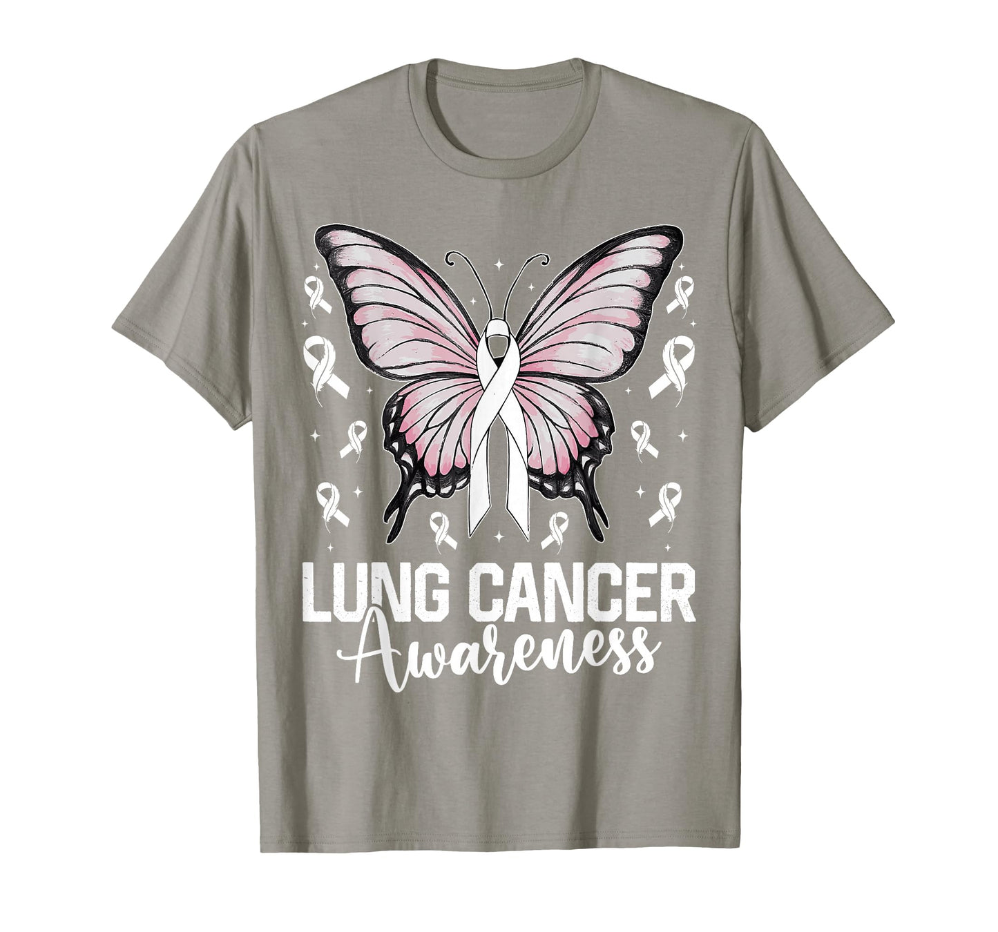 Lung Cancer Awareness Butterfly Ribbon Cancer Support T-Shirt
