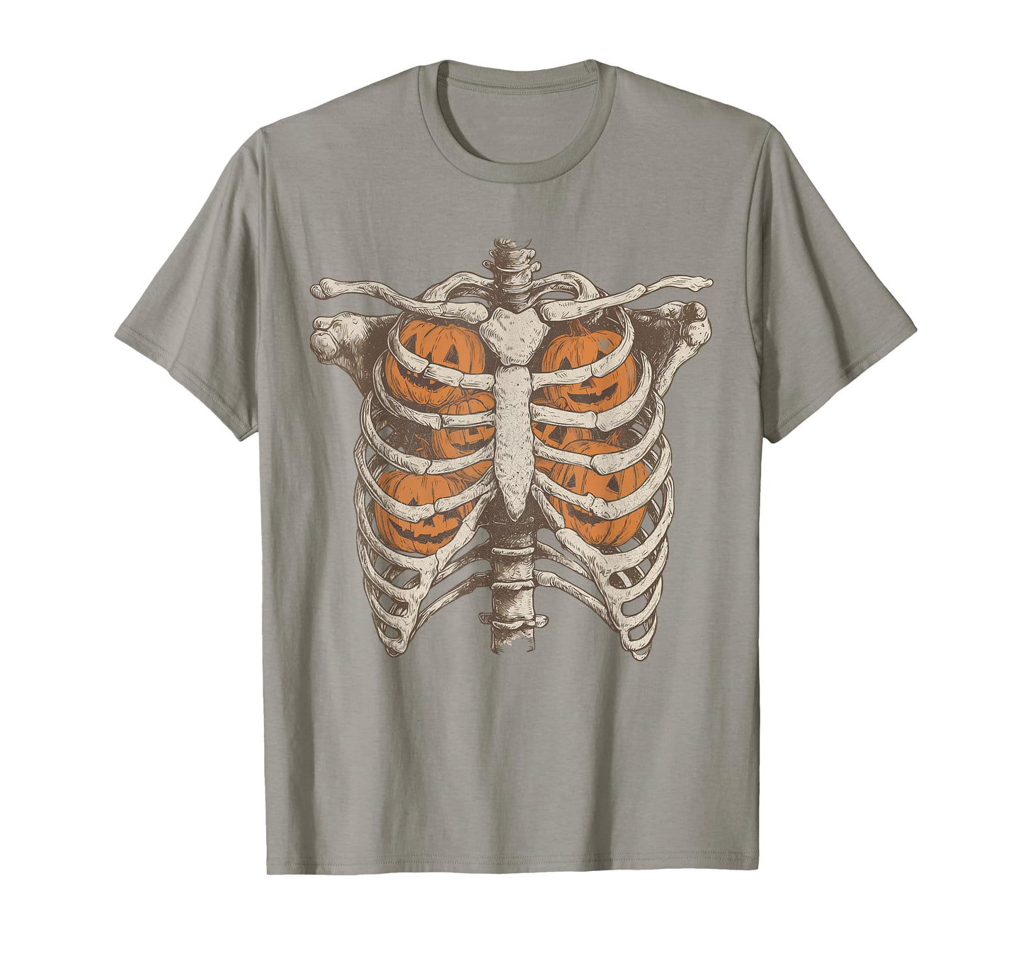 Retro Skeleton Rib Cage Pumpkin Halloween Costume Men Women T-Shirt