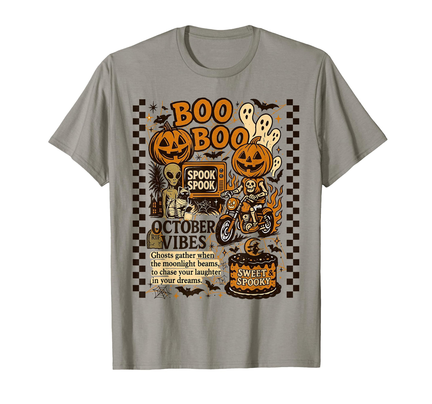 Halloween Retro October with Skeletons Aliens Pumpkins Cats T-Shirt