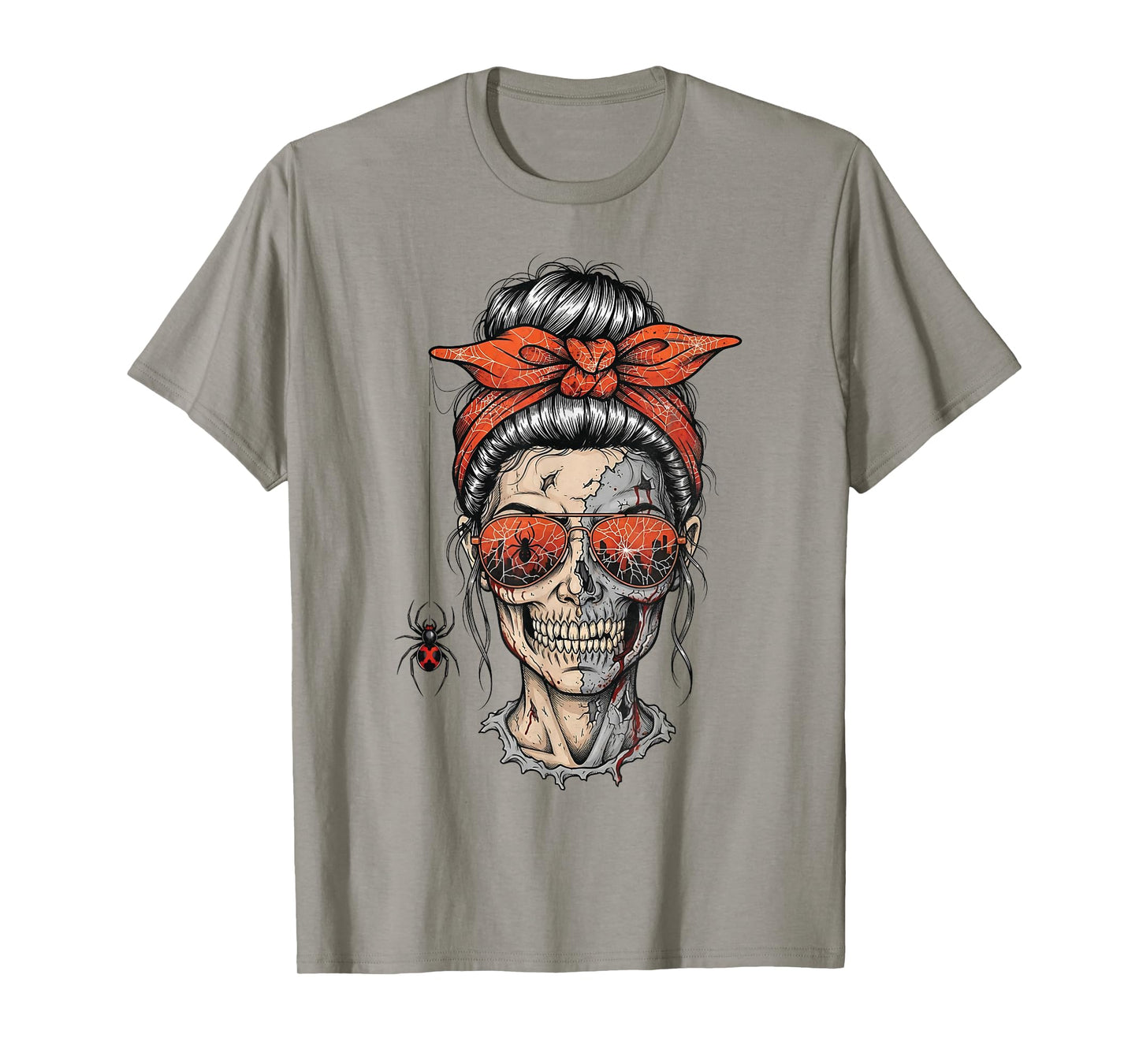 Spooky Skull Bun Halloween Spiderweb Sunglasses T-Shirt