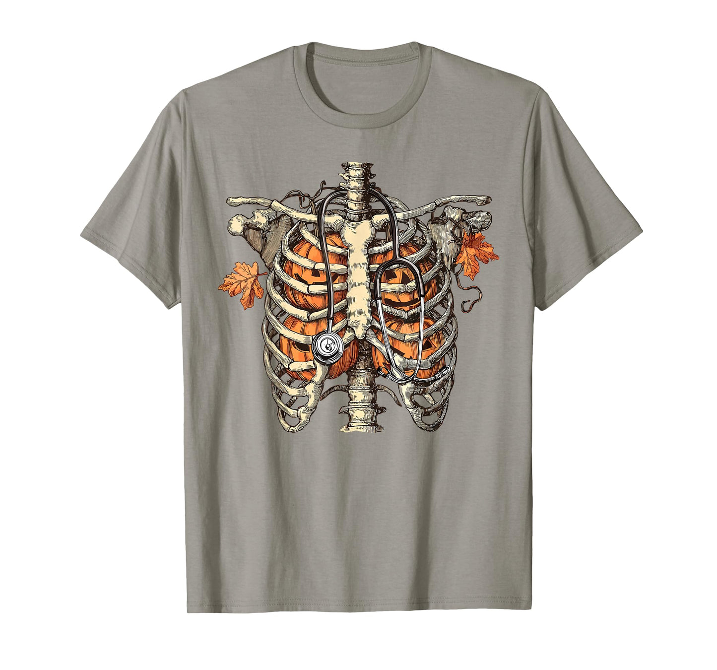 Skeleton Ribcage Pumpkin Stethoscope Halloween Nurse Costume T-Shirt