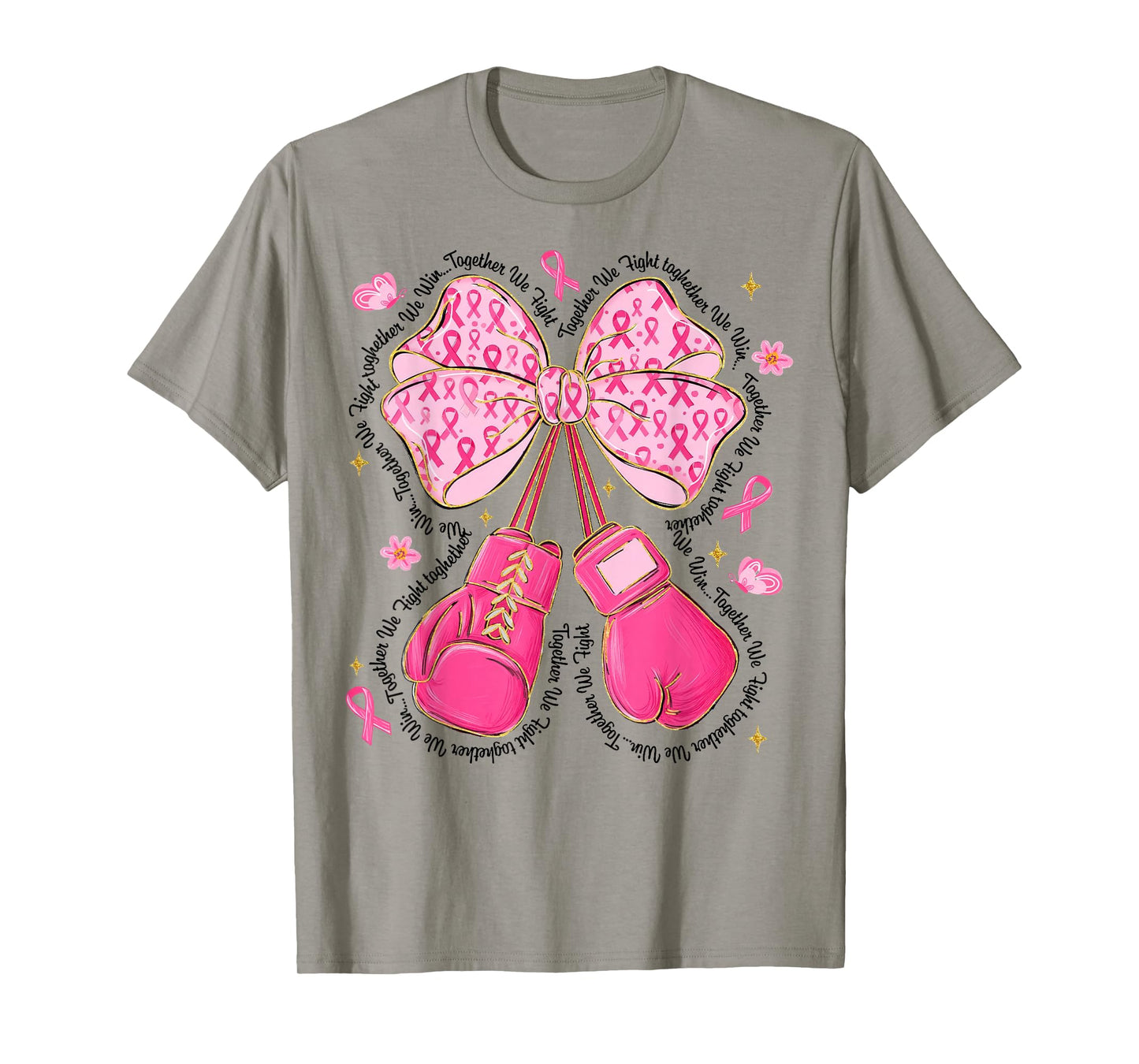 Pink Bow Boxing Gloves Breast Cancer Awareness Fighter T-Shirt