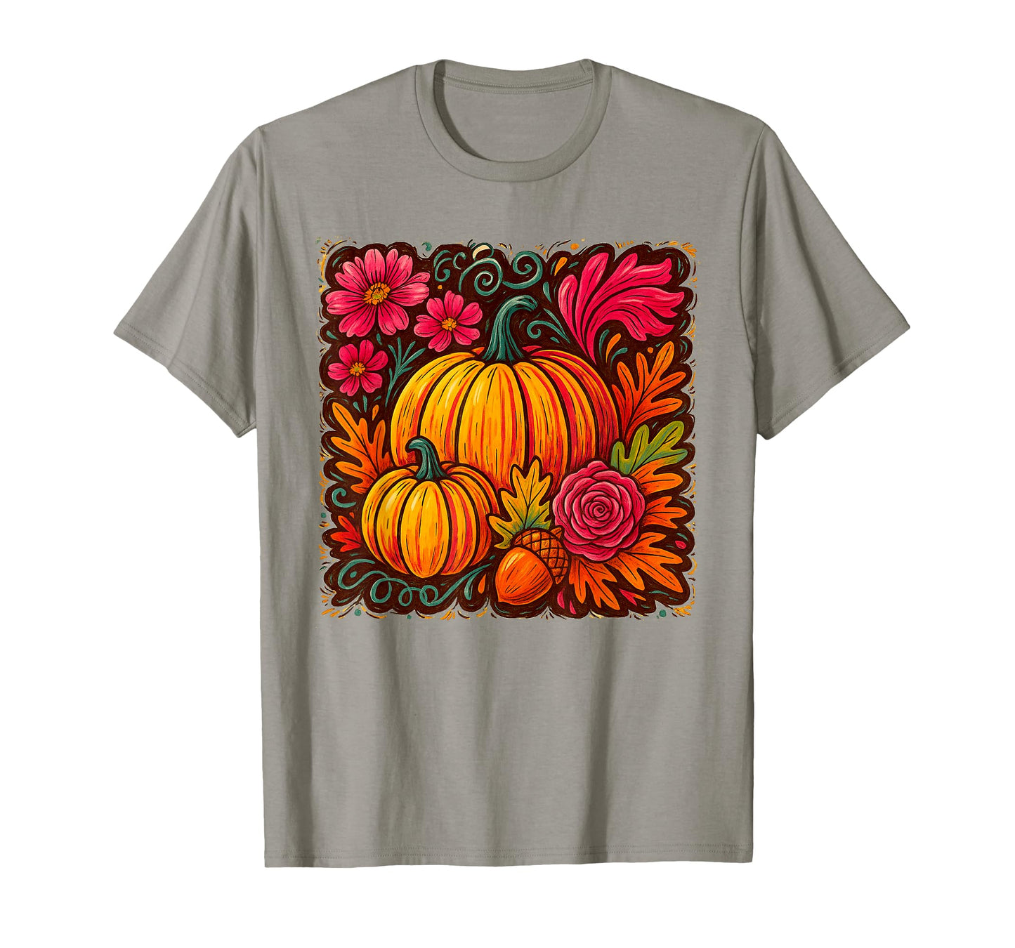 Fall Vibes Boho Floral Pumpkin Spice Autumn Thanksgiving T-Shirt