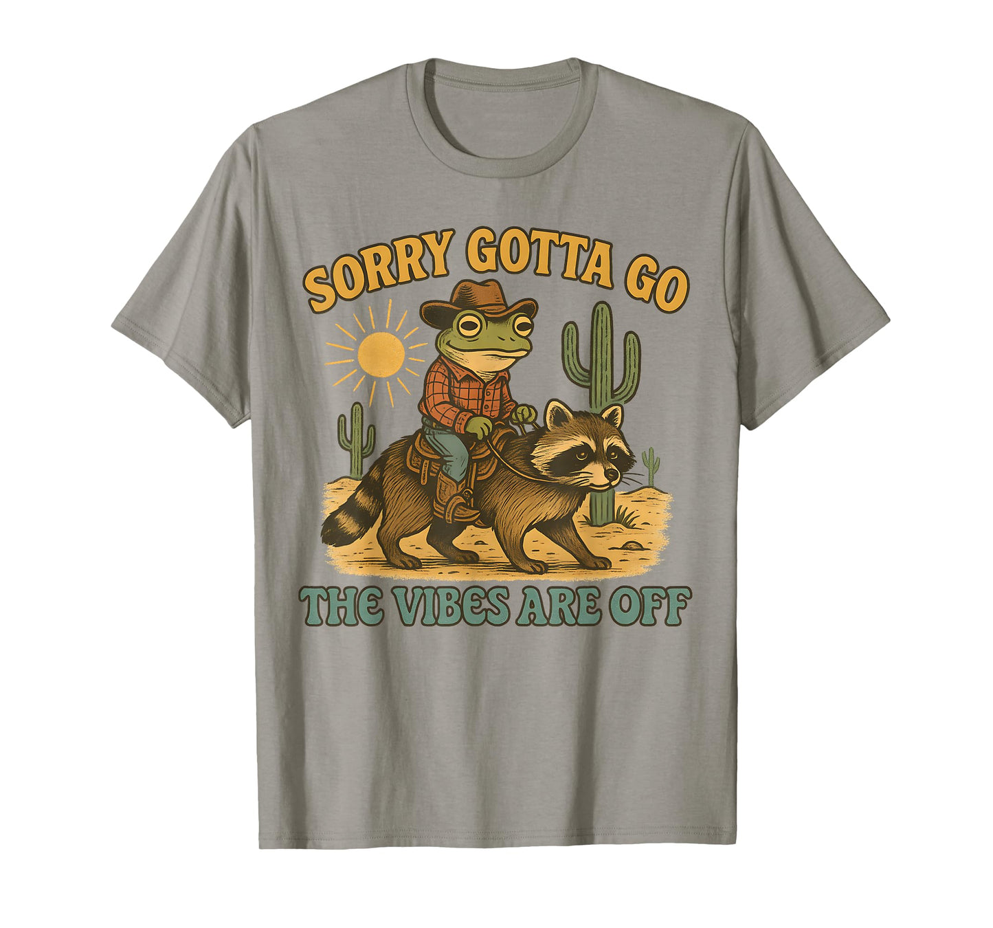 Cowboy Frog Riding Raccoon Funny Retro Desert Vibes T-Shirt